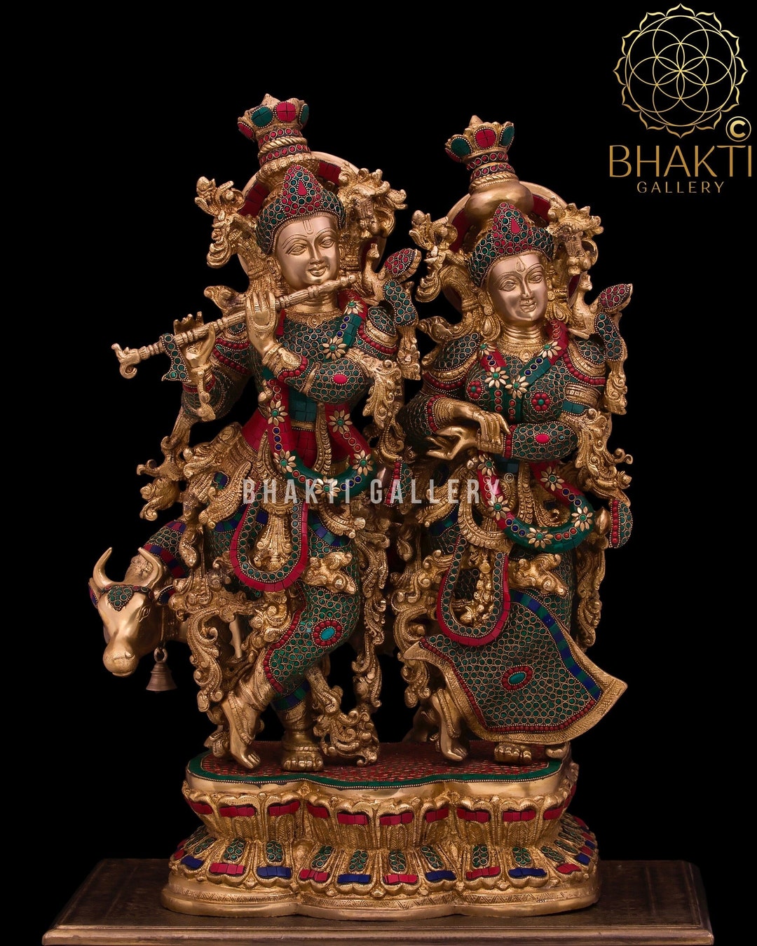 Large Radha Krishna Statue With Cow, 71 Cm Big Large Size Brass Radha
