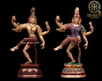 Ardhanarishvara Statue, 38 cm Large size Brass Ardhnareshwar Statue, Half Male Half Female, Shiva Parvati Idol, Brass Shiva-Shakti Idol