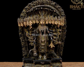 Brass Vishnu Krishna Maha Avatar Statue, 29 cm Big Antique Finish Brass Lord Krishna Virat Roop Statue, Vishnu Virat Avatar Murti