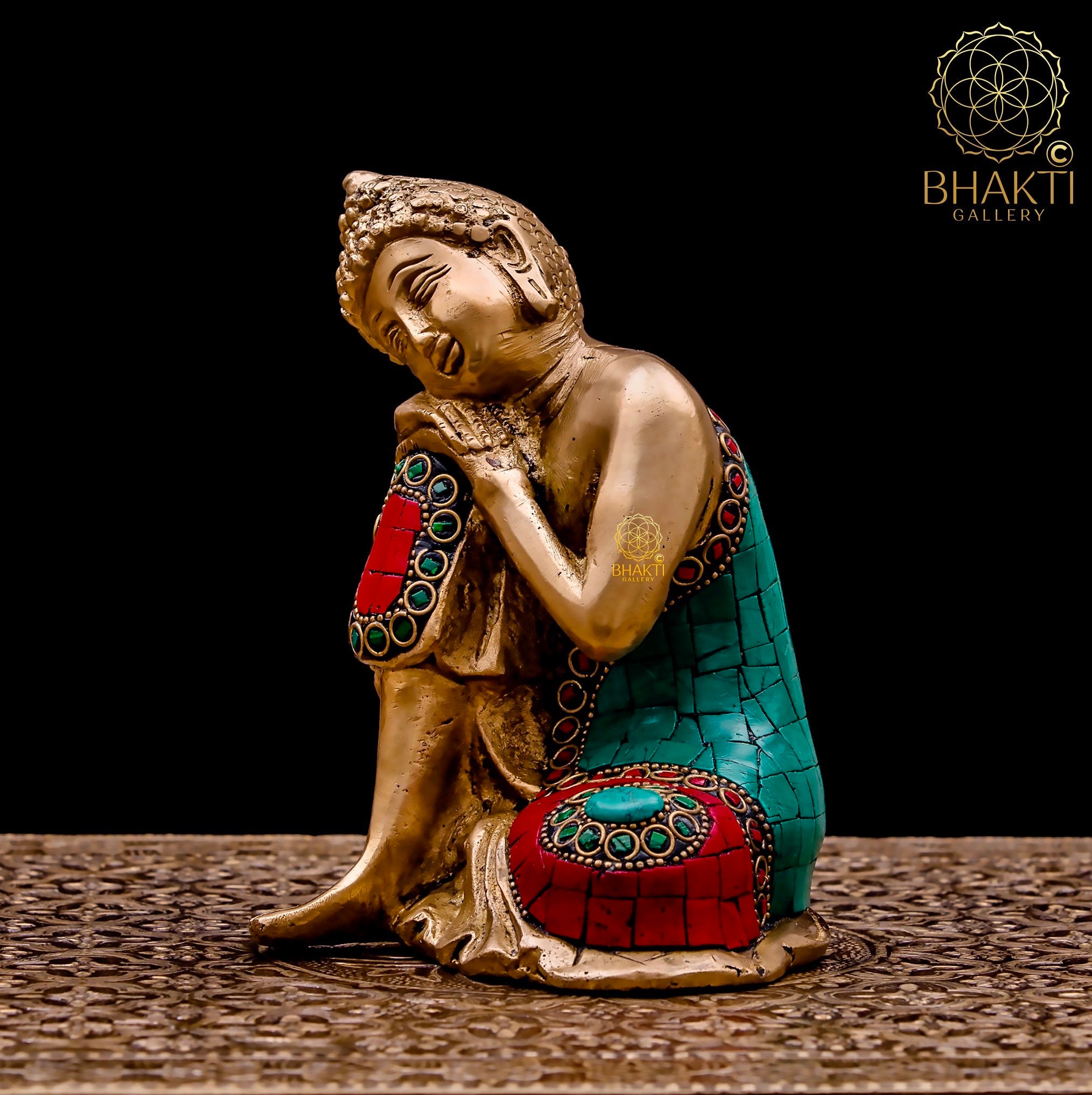 Brass Resting Buddha Statue With Stone Work 15 CM Small Size Etsy