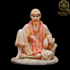 Sai Baba Statue, 16 cm Cultured Marble Hand Painted Shirdi Sai Baba Statue, Shri Saibaba, Indian spiritual master and fakir, Hindu Saint