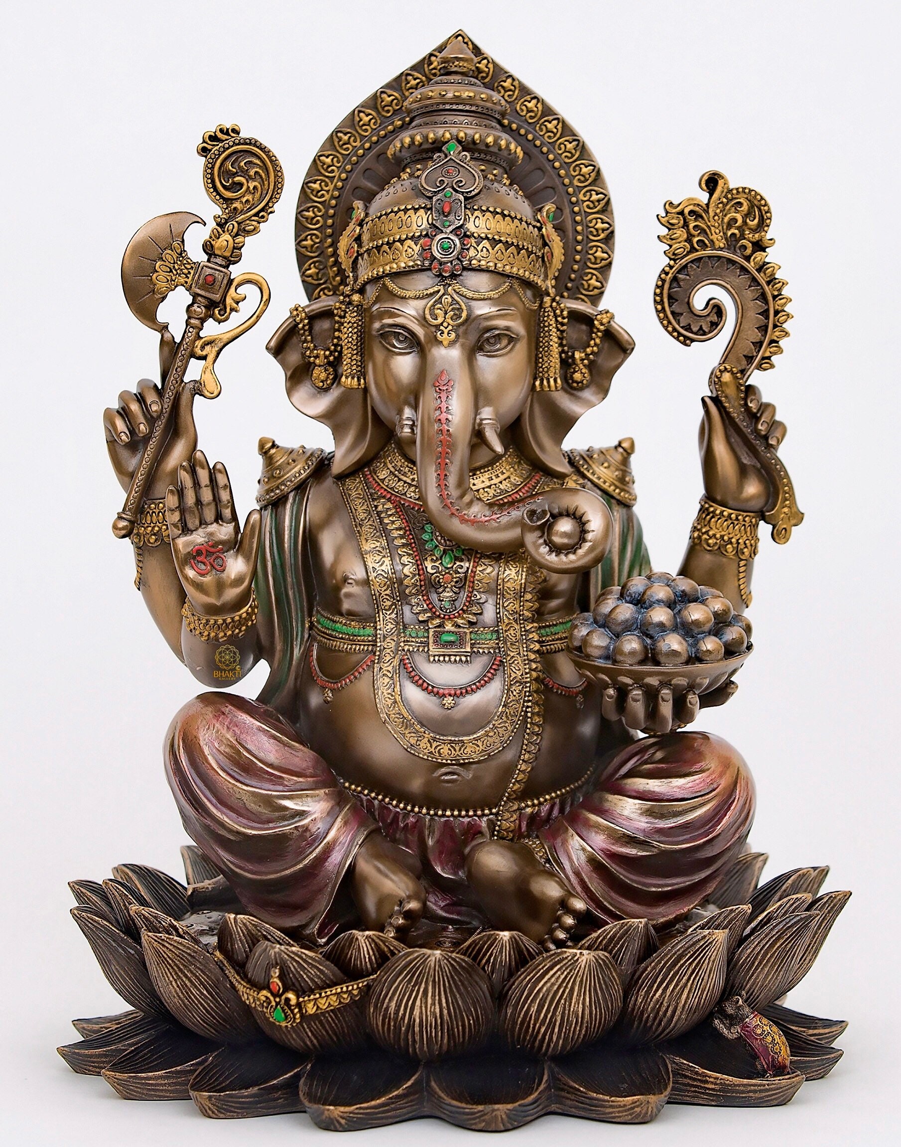 Ganesha Statue, Bonded Bronze Lord Ganesha Idol on Lotus, Ganapati, Vinayaka. Hindu Elephant God & Good Luck Gift for New Beginnings.
