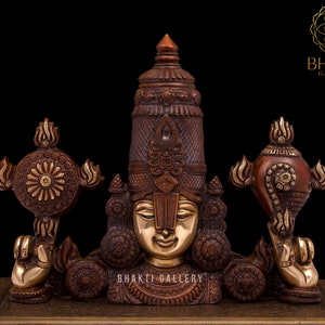 Lord Tirupati Balaji brass Bust wall Hanging Decor, 50 cm Brass Shree Venkateswara/Tirupati Balaji Face, Vishnu Shank Chakra wall Decor