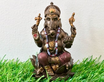 Ganesha Statue small, 8 cm Small Size bonded bronze Lord Ganesha Idol, Small Ganesh Statue, Small Resin Ganesha for Car Dashboard