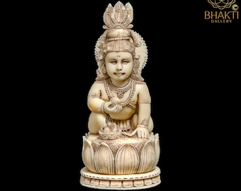 Bal Gopal Krishna Statue, 13 cm Antique Finish Dust Marble Baby Krishna idol, Balagopal Krishn, Laddu Gopal Murti, Makhan chor Kanhaiya