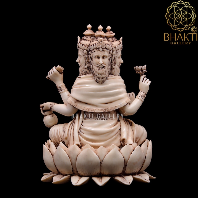 Lord Brahma Statue, 20 cm Dust Marble Brahma Statue, Brahma Figure, Hindu God of Creation, Creator of the Universe, Brahma Idol image 5