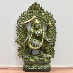 Brass Kali Statue small, 20 cm Brass Golden/Antique Finish Goddess Kali Idol, Maa Kali Statue, Hindu goddess of Time Destruction & Power