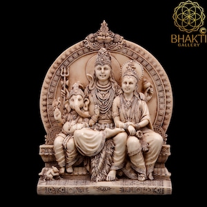 Shiv Parivar Statue, 21 cm Ivory Finish Dust Marble Shiva Family Statue, Shiv Family Idol, Shiva Parivar Statue, Siva Parvati Idol