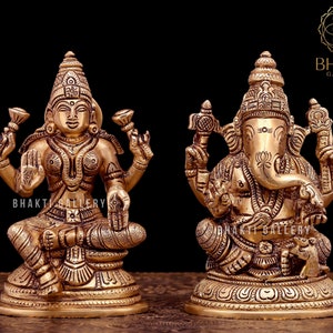 Small Lakshmi Ganesh Statue in Brass for gift, 13 cm Small Size Brass Laxmi Ganesh Murti for Deepawali puja, Hindu God Statues