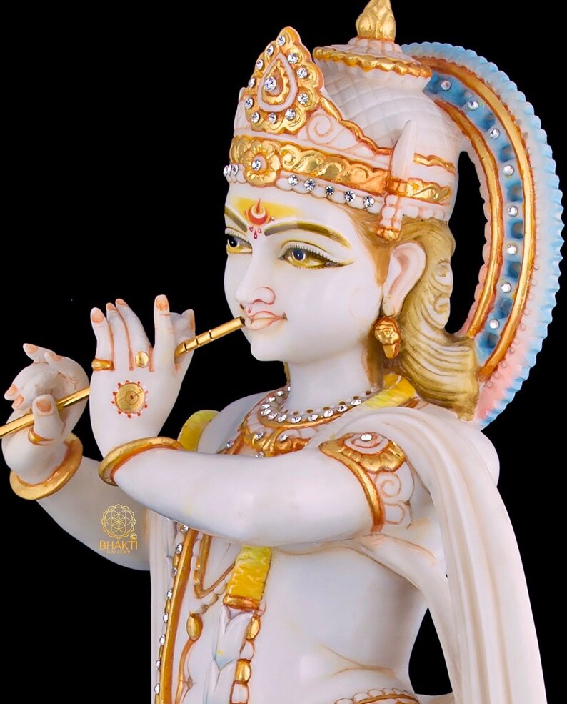 Krishna Statue 24 Big Size Cultured Marble Standing Lord Etsy