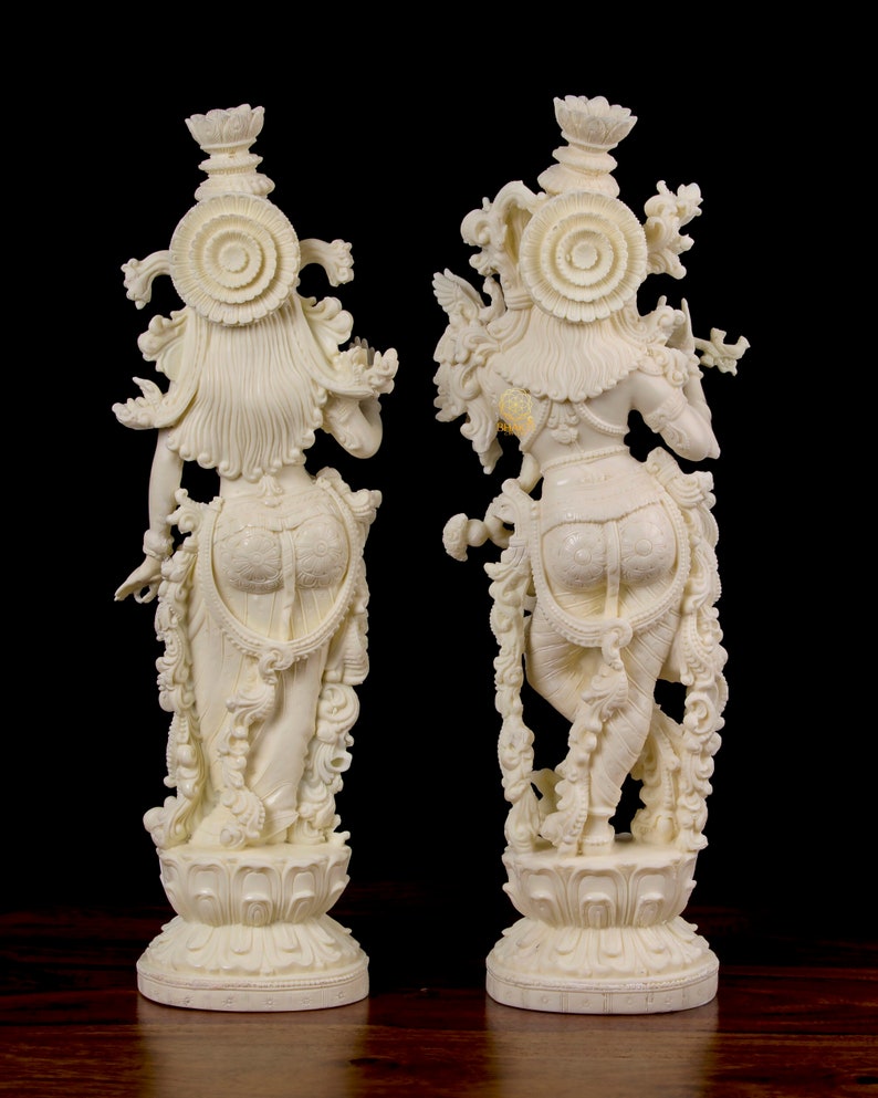 Marriage Anniversary gifts Divine Couple. 37 CM Ivory Look Dust Marble Radha Krishna Sculpture Hindu Gods of love Radha Krishna Statue