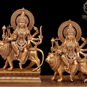 Messing Durga Statue groß, Göttin Durga Statue sitzend auf Löwe, Maa Durga Murti, Bhawani, Chandi, Ma Serawali ki morti, Göttin Durga Idol