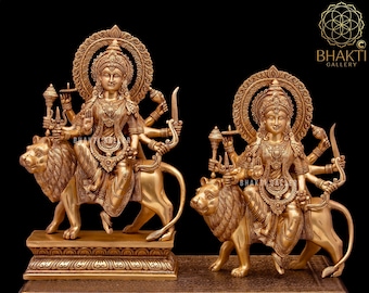 Brass Durga Statue Large, Goddess Durga Statue Sitting on Lion, Maa Durga Murti, Bhawani, Chandi, Ma Serawali ki Morti