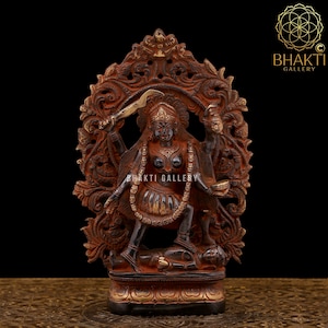 Brass Kali Statue Small, 20 cm Antique Finish Brass Goddess Kali Statue, Small Kali Shiva Idol. Hindu goddess of Time, Destruction & Power