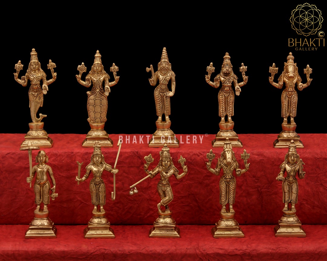 Brass Vishnu Dashavatar Set, 15 Cm Brass Vishnu Dashavatara Set
