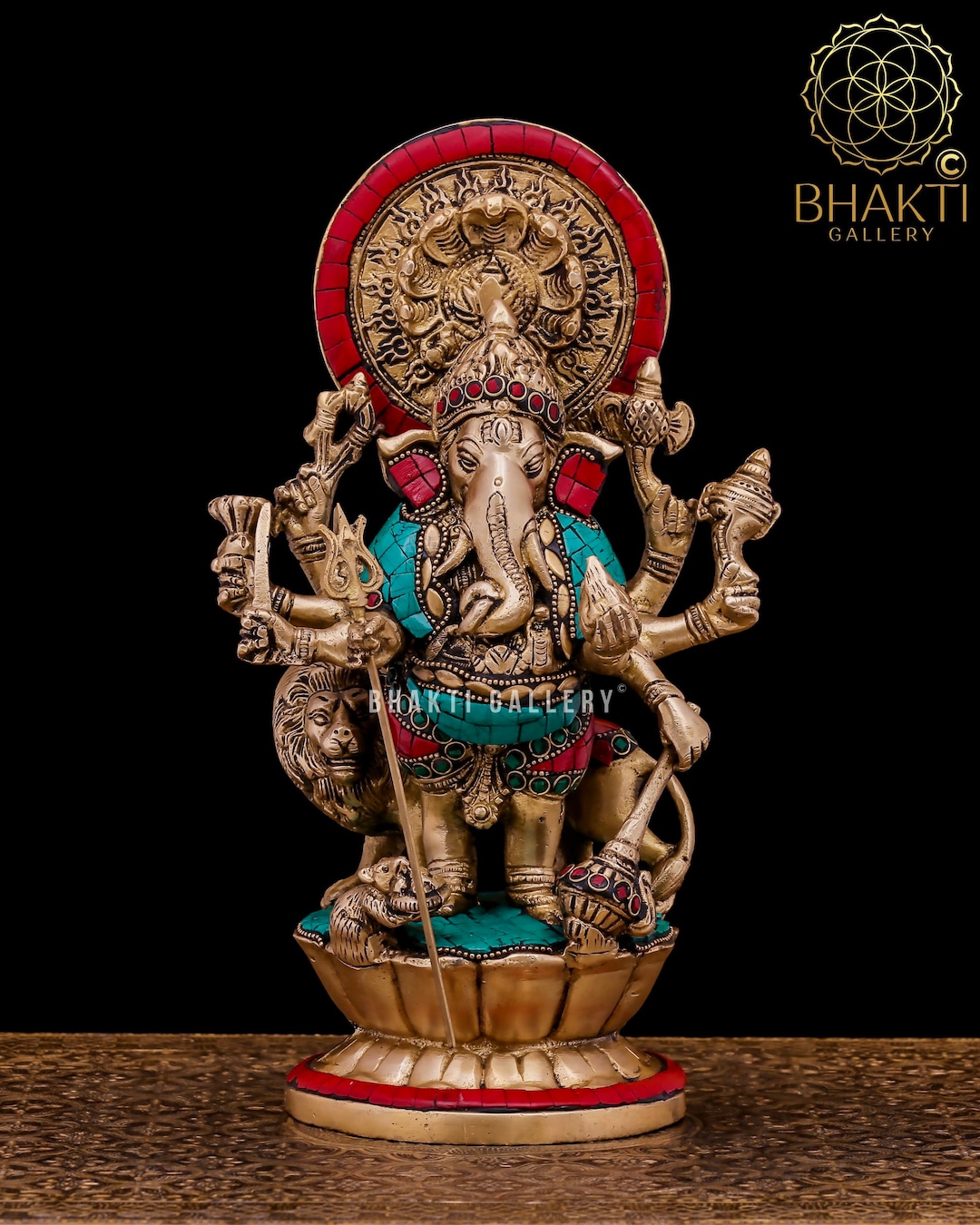 Drishti Ganesha Statue Brass, 29 Cm Brass Shubh Drishti Ganapathi Idol, Ashtabhuja Dhari Kana