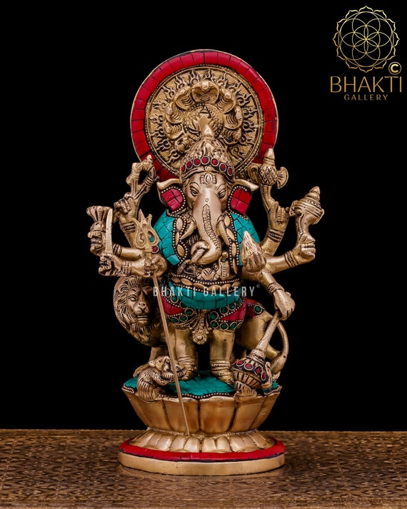 Brass Drishti Ganesha Statue With Stonework 29 Cm Brass Shubh Etsy