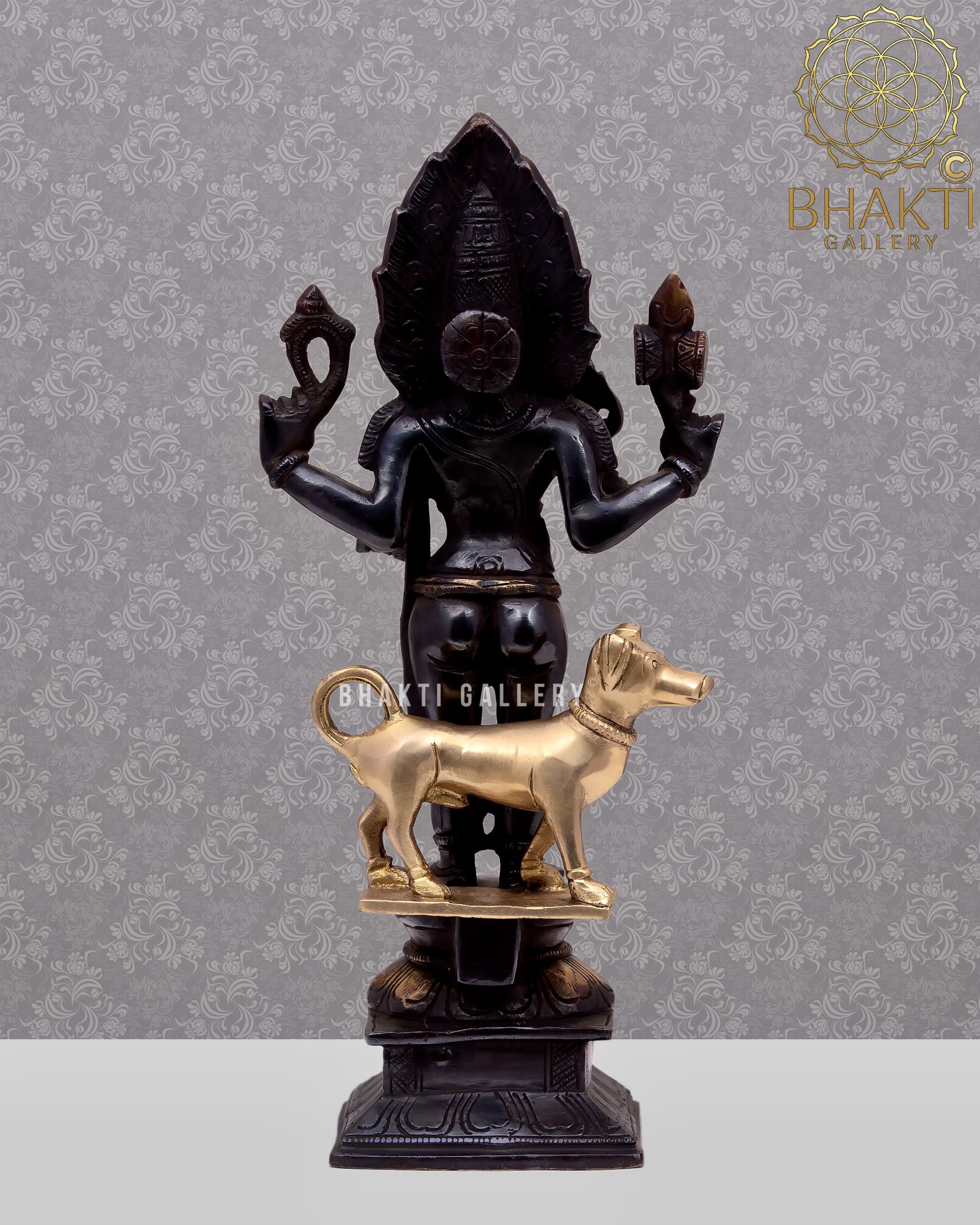 Lord Bhairav Statue, 29 Cm Big Black Golden Finish Brass