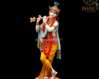 Lord Krishna Statue, 25 cm Hand Painted Dust Marble Krishna Statue, Shri Krishn Murti, Hindu God of Love, Marriage Anniversary gift