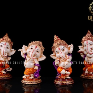 Zestaw 4 figurek Tańczącego Ganesha, zestaw 4 figurek Ganesha, zestaw 4 figurek muzycznych, hinduski prezent na szczęście na nowe początki, zestaw 4 figurek Ganpati na prezenty powrotne