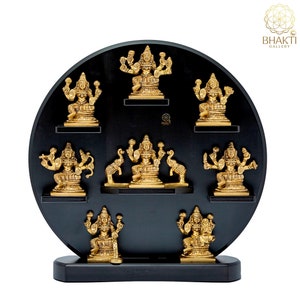Brass Ashtalakshmi Statue with MDF Stand, Ashta Lakshmi Statue Brass, Brass Ashtalaxmi Set of 8 Piece, 8 piece set of Brass Asht Laxmi Idol