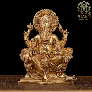 Brass Ganesha Statue, 25 cm Brass Ganesh Sculpture, Good Luck Gift for New Beginnings, Religious Home Temple Alter Decor, House warming gift