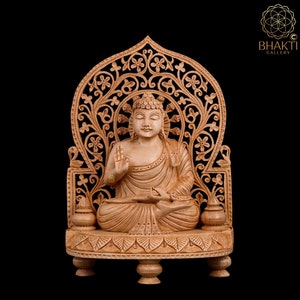 Wooden Buddha Statue, 22 cm Hand Carved Wooden Lord Buddha Idol, Wood Carving of Blessing Buddha figure, Meditation Room Decor, Wood Buddha