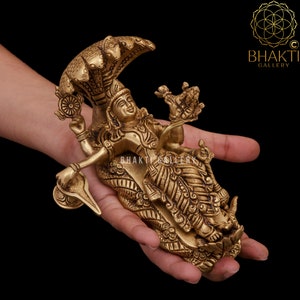 Brass Vishnu Padmanabhan Swami Statue, 19 cm big Brass Lord Vishnu Sleeping on Sheshnag, Anantdeva Morti, Brass Vishnu Padmanabha Idol