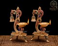 Brass Diya with mosaic Stonework, 20 cm Parrot Design Brass Oil Lamp Stand with Bell, Traditional Indian Oil Lamps, Brass Decorative Diyas.