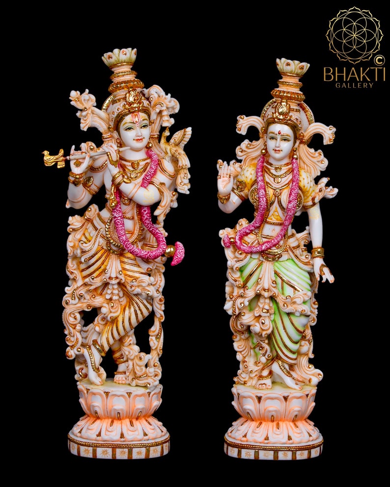 Radha Krishna Statue 36 Cm Hand Painted Cultured Marble Radha Etsy