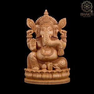 Wooden Ganesha Statue, 23 CM Big Size Hand Carved Wooden Ganesh Statue, Ganapati. Hindu Elephant God & Good Luck Gift for New Beginnings.