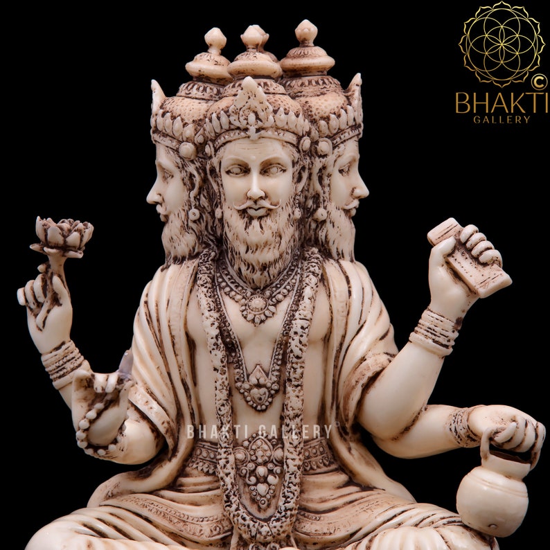 Lord Brahma Statue, 20 cm Dust Marble Brahma Statue, Brahma Figure, Hindu God of Creation, Creator of the Universe, Brahma Idol image 2