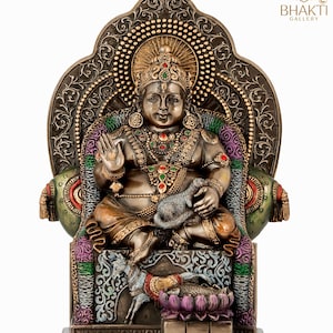 Kuber Statue, 19 cm Bonded Bronze Kubera Statue, Kuvera Statue, Dik-Pala Statue, Kubera Shakti Idol, God of Money, Hindu God of Wealth