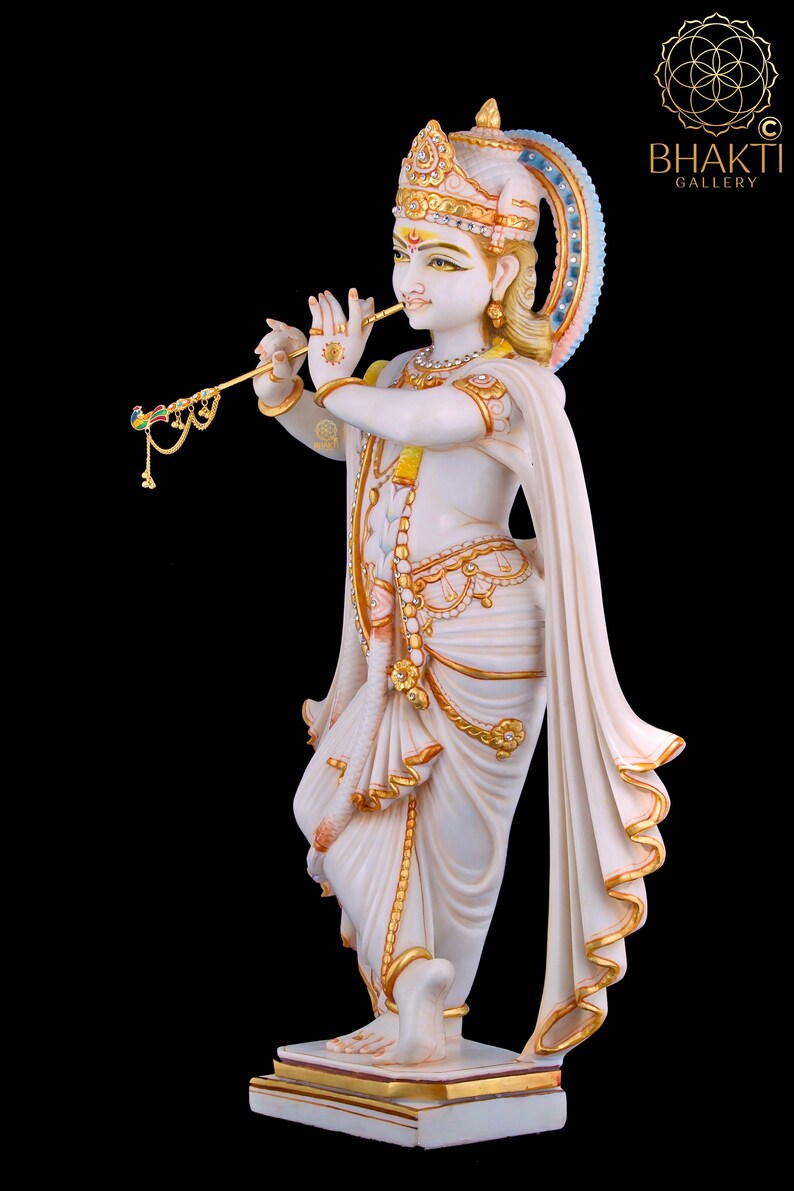 Krishna Statue 24 Big Size Cultured Marble Standing Lord Etsy