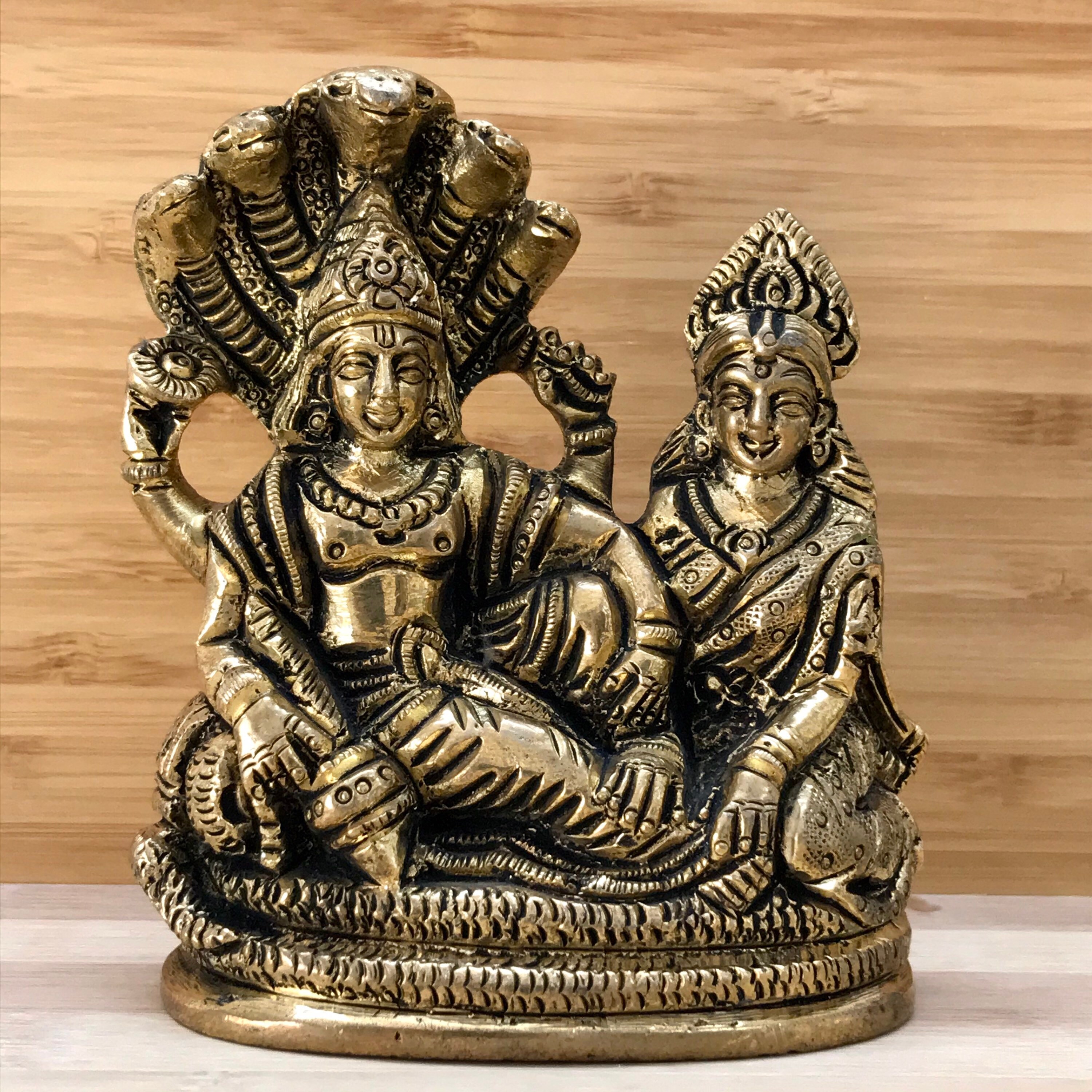 Small Vishnu Lakshmi figurine Brass Vishnu Laxmi Sculpture. Small Lakshmi Narayana Statue 10 CM
