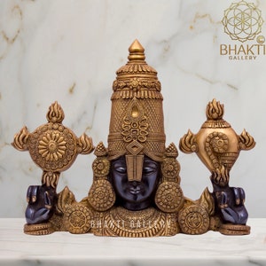 Brass Tirupati Balaji Bust wall Hanging, 50 cm big Black Golden Finish Brass Shree Venkateswara Face wall Hanging, Balaji Table Decor