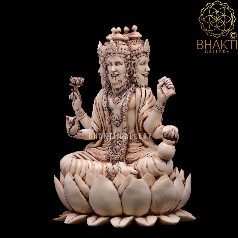 Lord Brahma Statue, 20 cm Dust Marble Brahma Statue, Brahma Figure, Hindu God of Creation, Creator of the Universe, Brahma Idol image 4