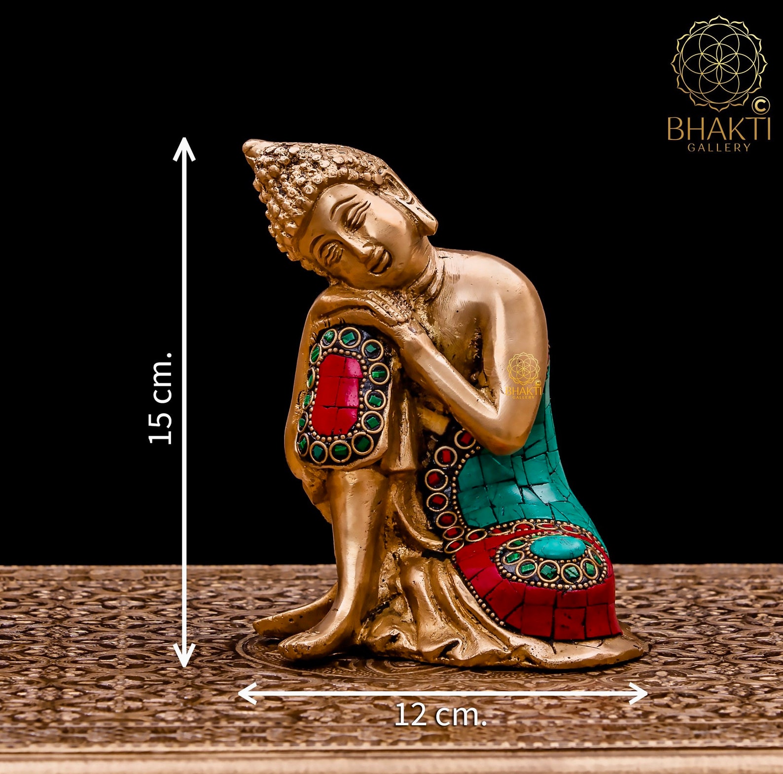 Brass Resting Buddha Statue With Stone Work 15 CM Small Size Etsy
