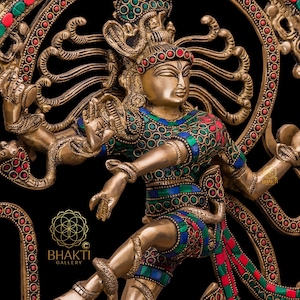 Brass Large Natraj Statue with Stonework, 51 cm Big Large Size Brass Dancing Shiva Nataraja Statue, Nataraj Idol, Yoga Studio Decor