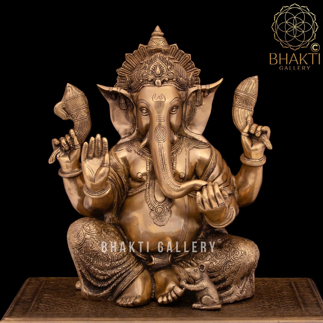 Brass Ganesha Statue Large 48 Cm Big Large Size Brass Ganesh Etsy