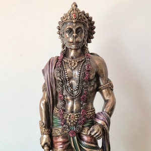 Estátua do Senhor Hanuman, 27 cm, ídolo de Hanuman em bronze fundido, Ram bhakt hanuman. Deus macaco da devoção, força, celibato e bhakti.