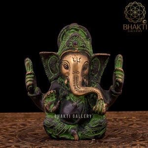 Small Brass Ganesha Statue, 10 cm Small Antique Finish Brass Ganesh Statue, Ganapathi Idol, Hindu good luck Gift for new beginnings