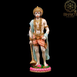Lord Hanuman Statue, 27 cm Hand Painted Cultured Marble Standing Hanuman Statue, Hindu Monkey god, Bajrangbali ki Murti, Hanuman Idol