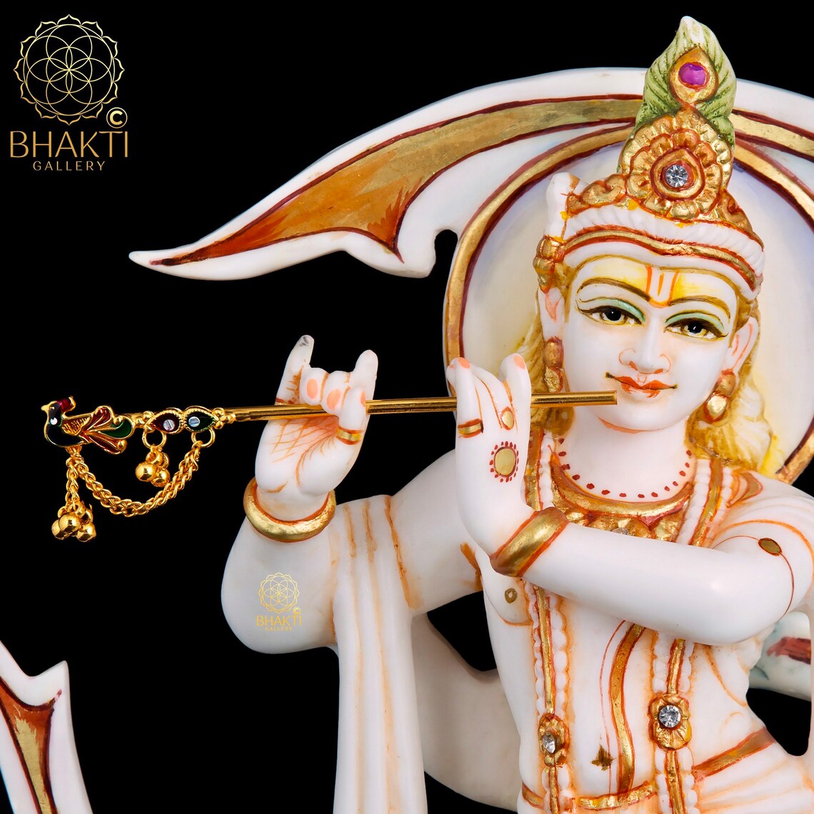 Lord Krishna Statue 29 CM Hand Painted Cultured Marble Etsy