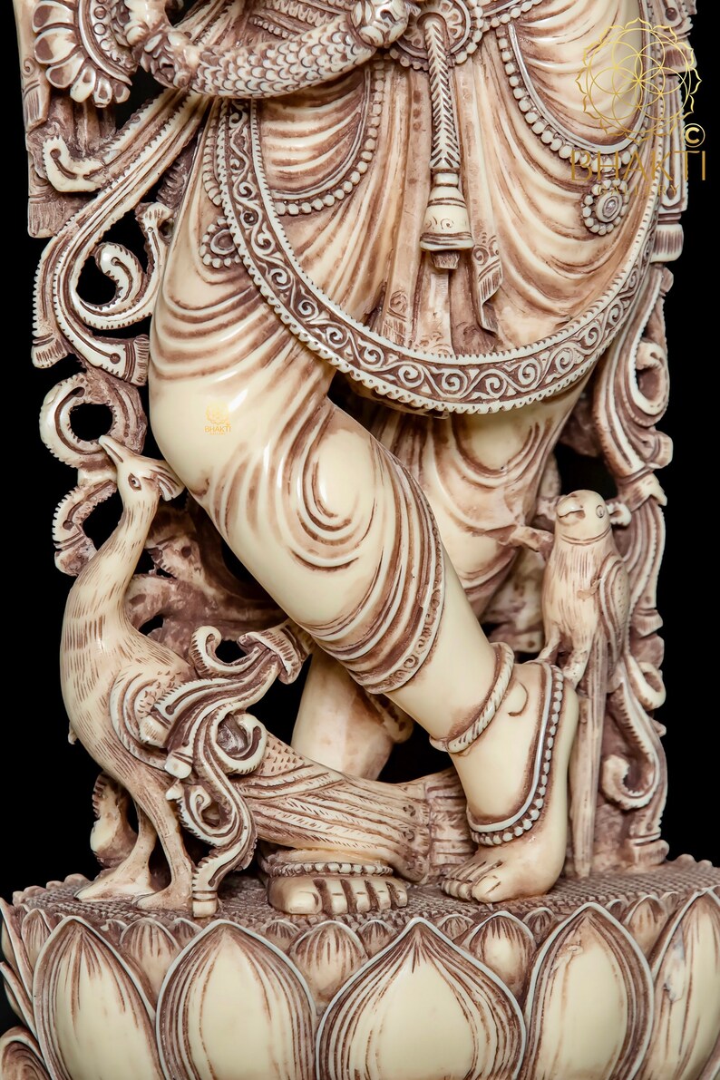 Krishna Statue 17 Ivory Finished Dust Marble Lord Krishna Etsy