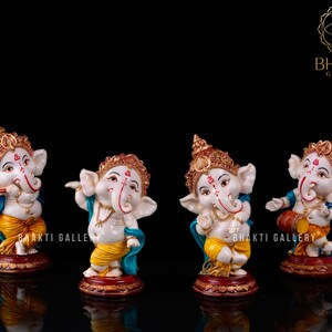 Zestaw 4 figurek Tańczącego Ganesha, 2-częściowy zestaw muzycznych figurek Ganesha, prezent z okazji powrotu do domu, hinduski prezent na szczęście na nowy początek
