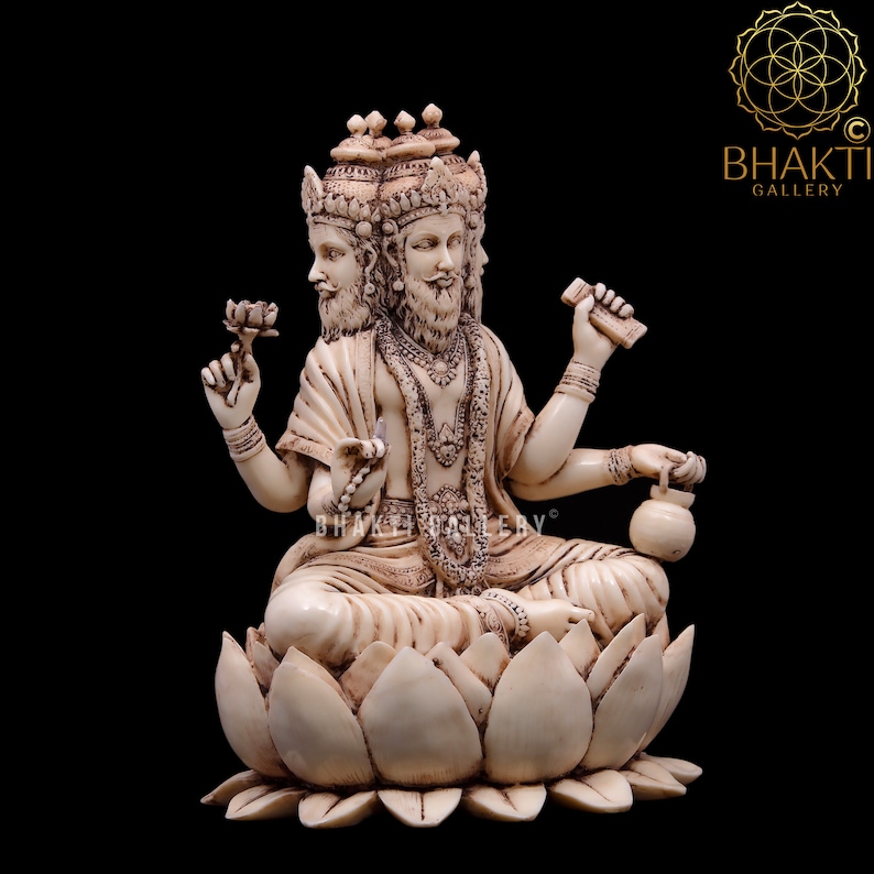 Lord Brahma Statue, 20 cm Dust Marble Brahma Statue, Brahma Figure, Hindu God of Creation, Creator of the Universe, Brahma Idol image 3