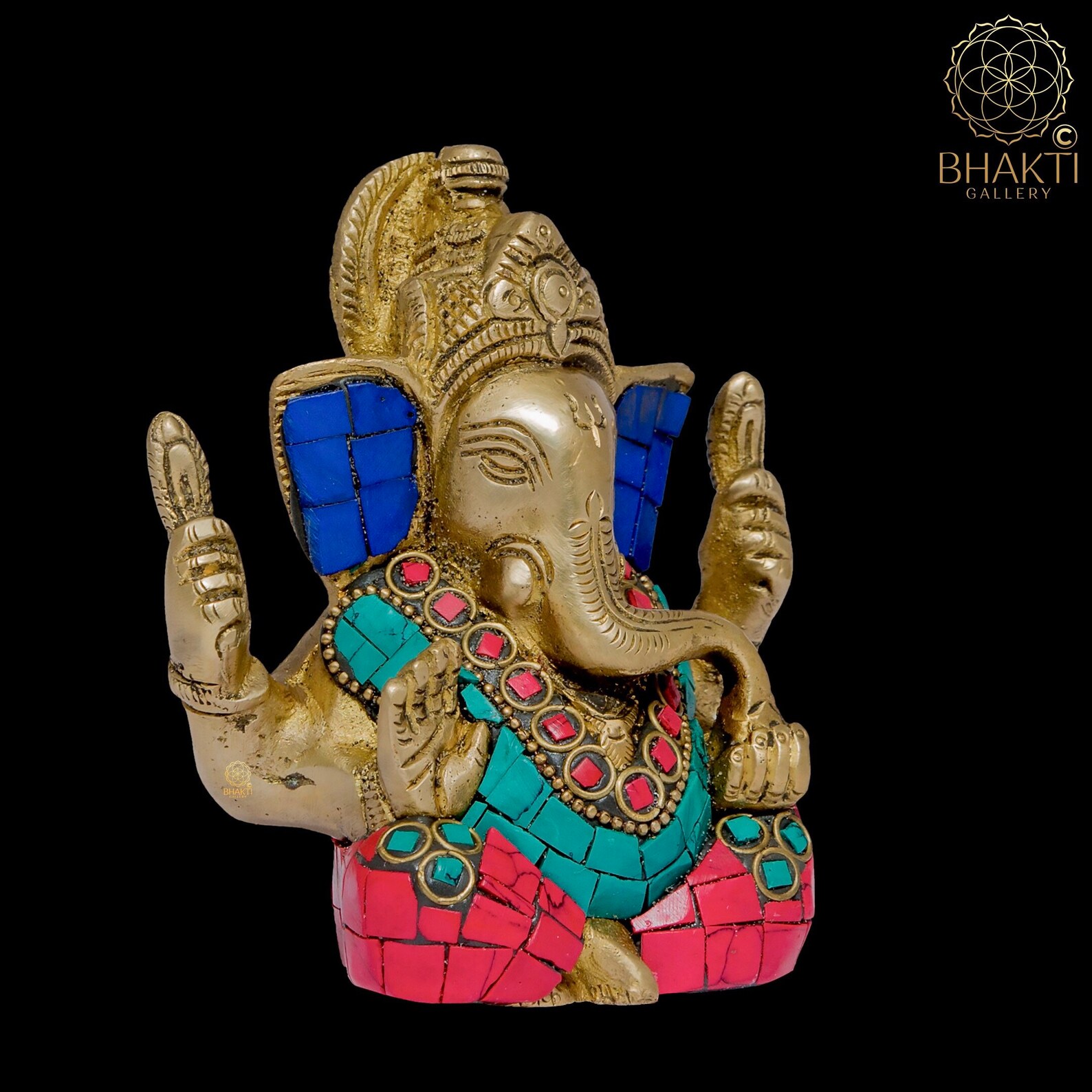 Brass Ganesha Statue Brass Lord Ganesha Idol with Stone Work Etsy