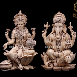 Lakshmi Ganesha Statue, 18 cm Dust Marble Lakshmi Ganesh Statue, Laxmi Ganesh Murti, Housewarming gift, Laxmi Ganesha Idol, Diwali gift