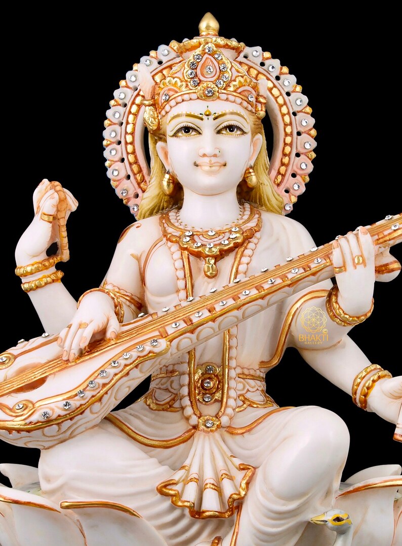 Goddess Saraswati Statue Large 40 Cm Big Size Hand Painted Etsy